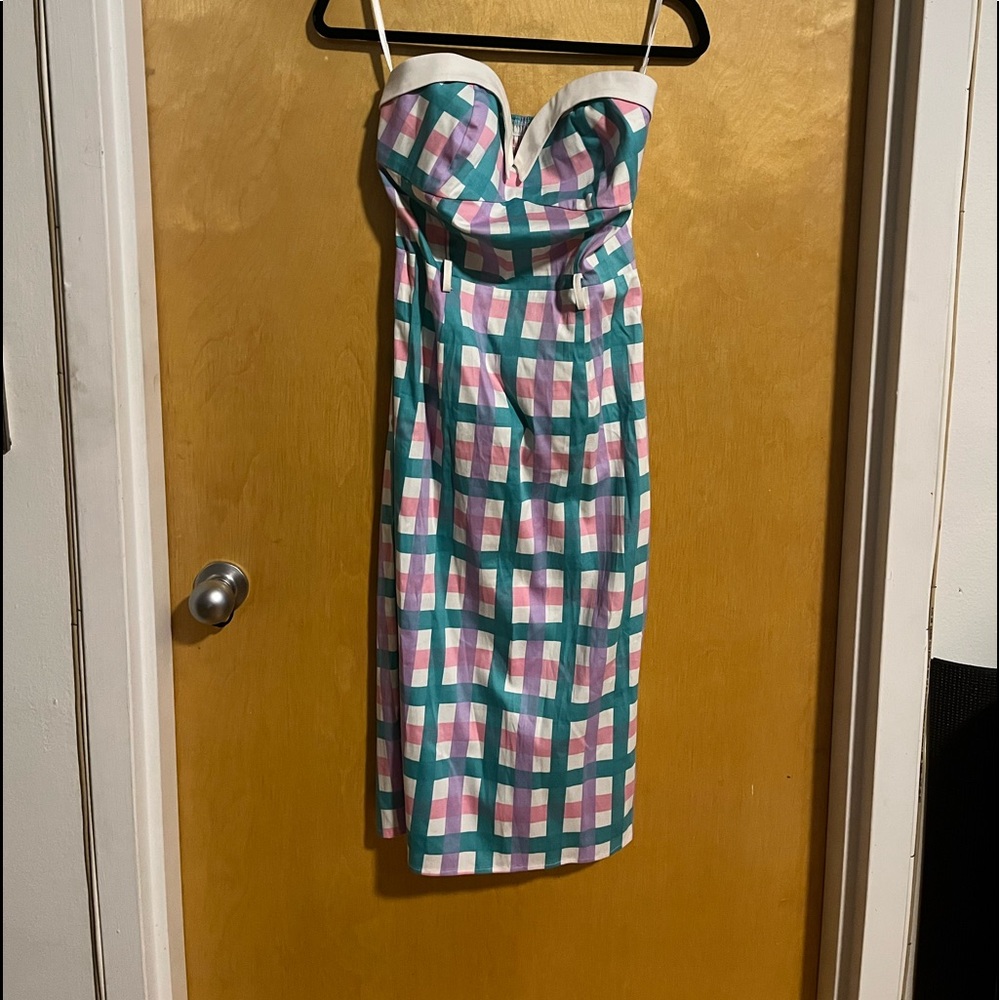 Candy colored strapless dress